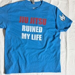Jiu Jitsu Ruined My Life Tee – Blue Graphic Shirt – Martial Arts Humor – Size L